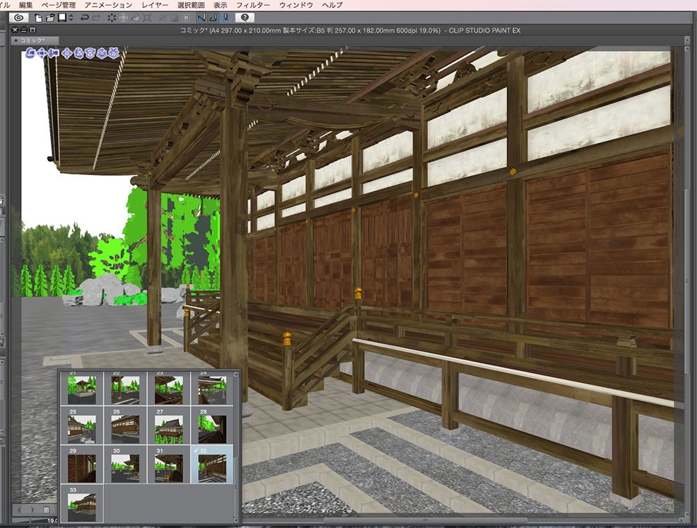 漫画背景用3D素材「寺院」(CLIP STUDIO用 3Dオブジェクト.cs3o)