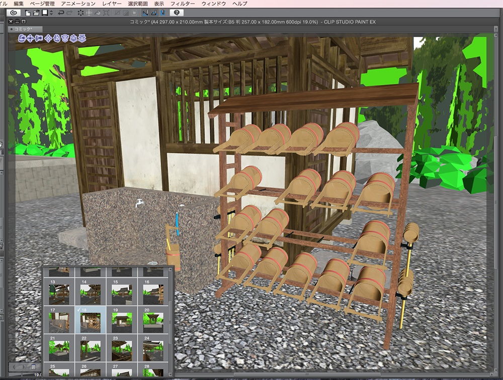 漫画背景用3D素材「寺院」(CLIP STUDIO用 3Dオブジェクト.cs3o)