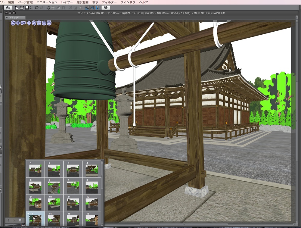 漫画背景用3D素材「寺院」(CLIP STUDIO用 3Dオブジェクト.cs3o)