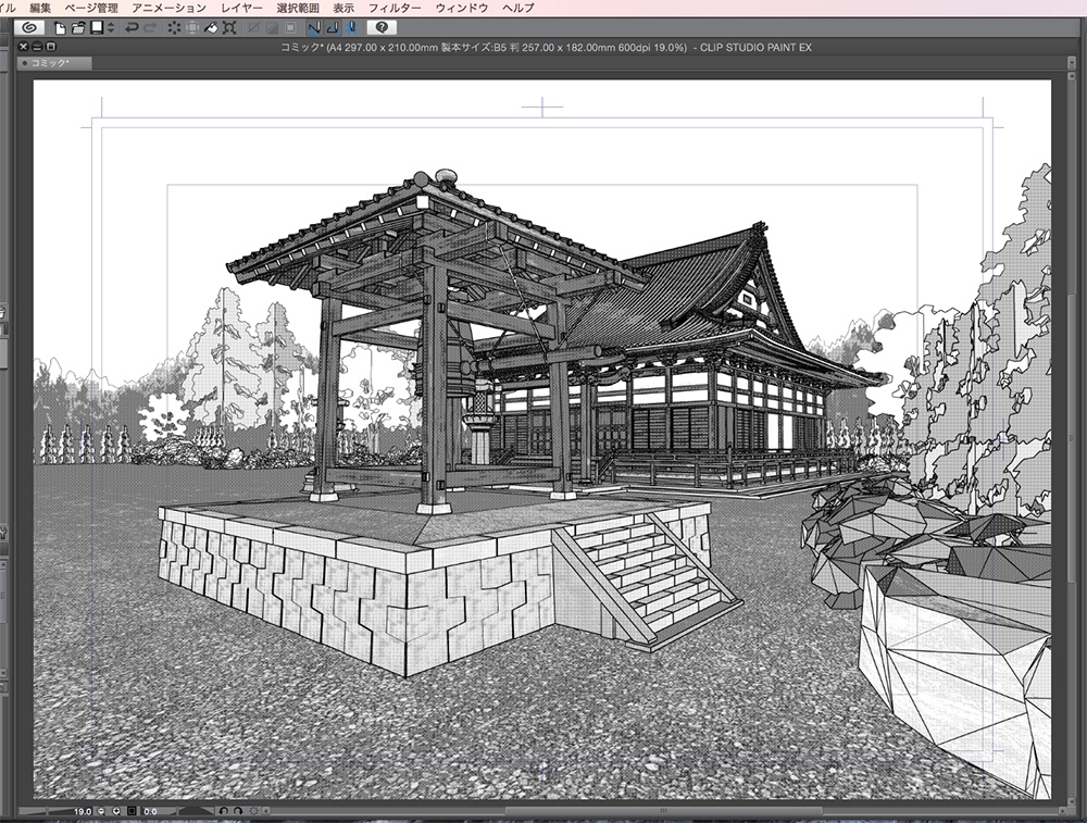 漫画背景用3D素材「寺院」(CLIP STUDIO用 3Dオブジェクト.cs3o)