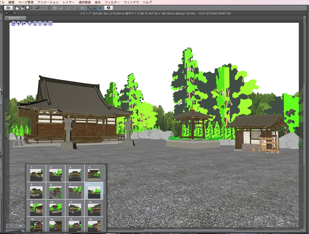 漫画背景用3D素材「寺院」(CLIP STUDIO用 3Dオブジェクト.cs3o)