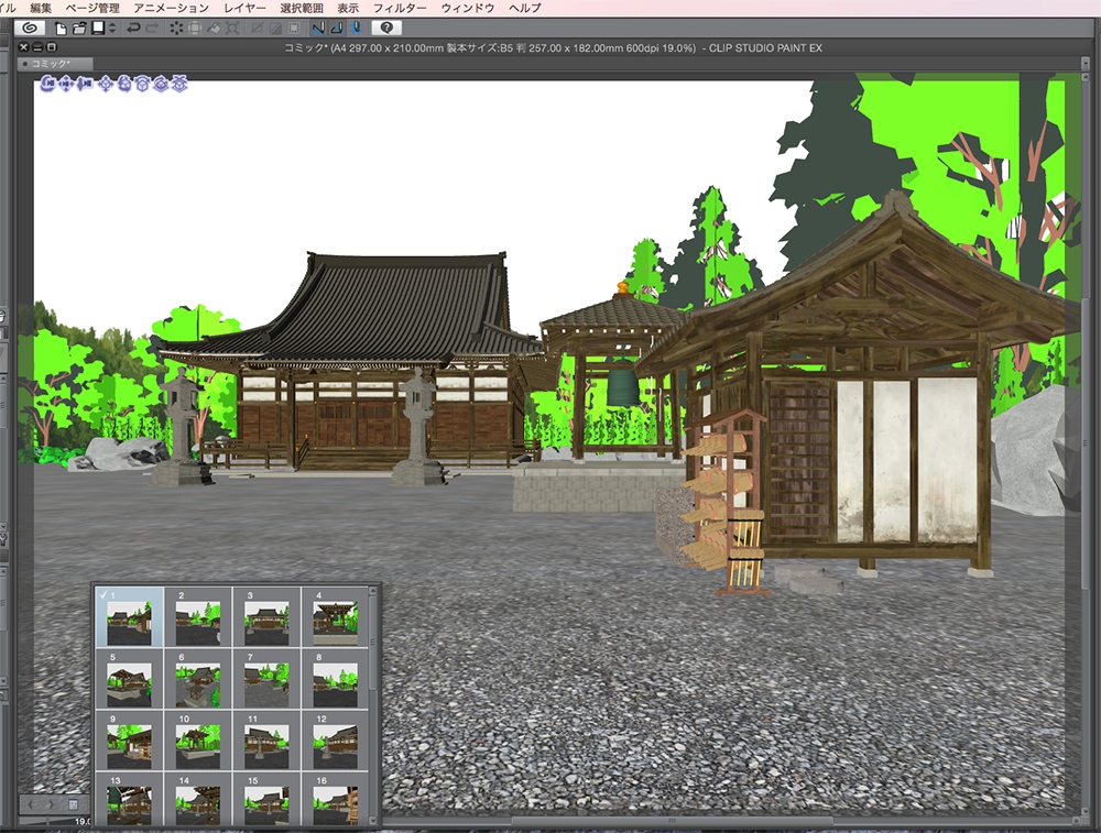 漫画背景用3D素材「寺院」(CLIP STUDIO用 3Dオブジェクト.cs3o)
