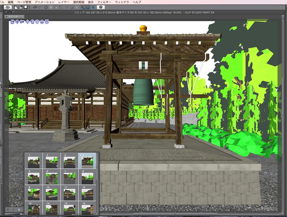 漫画背景用3D素材「寺院」(CLIP STUDIO用 3Dオブジェクト.cs3o)