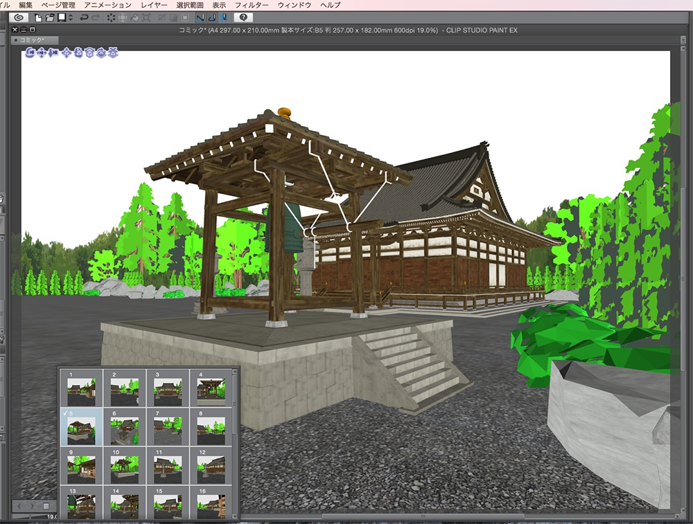 漫画背景用3D素材「寺院」(CLIP STUDIO用 3Dオブジェクト.cs3o)
