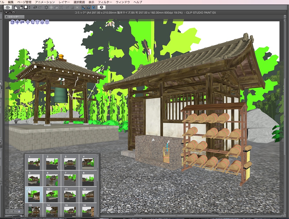 漫画背景用3D素材「寺院」(CLIP STUDIO用 3Dオブジェクト.cs3o)