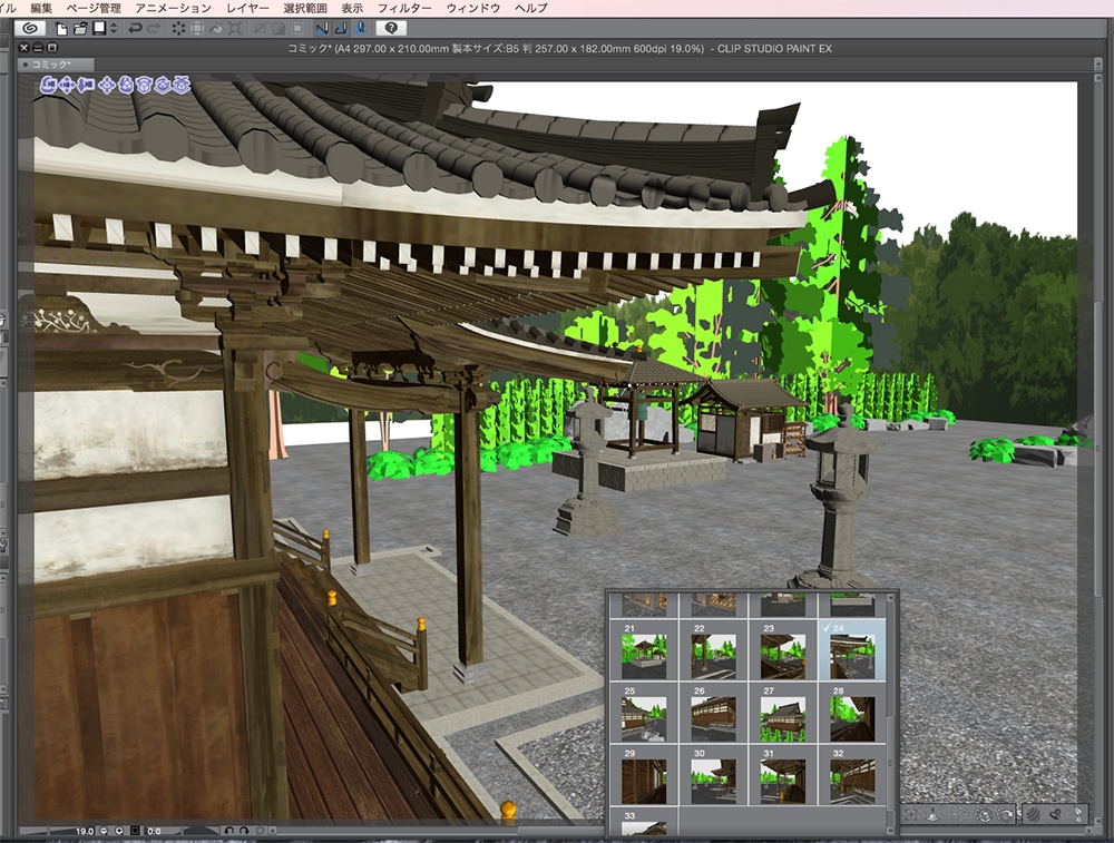 漫画背景用3D素材「寺院」(CLIP STUDIO用 3Dオブジェクト.cs3o)
