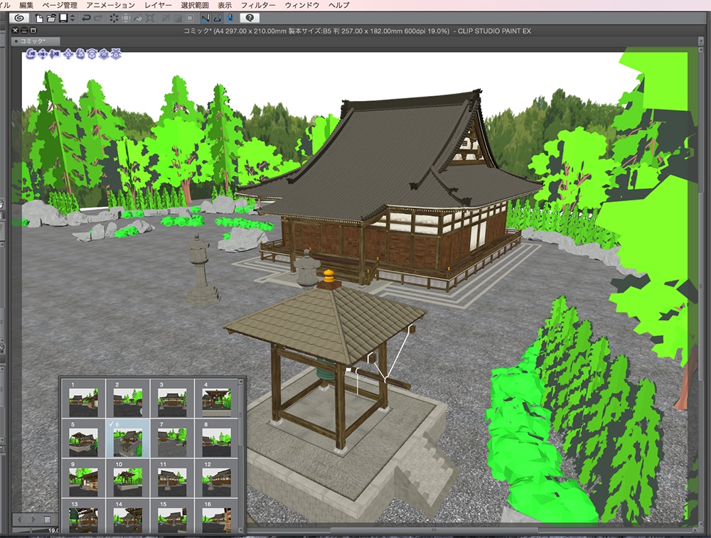 漫画背景用3D素材「寺院」(CLIP STUDIO用 3Dオブジェクト.cs3o)
