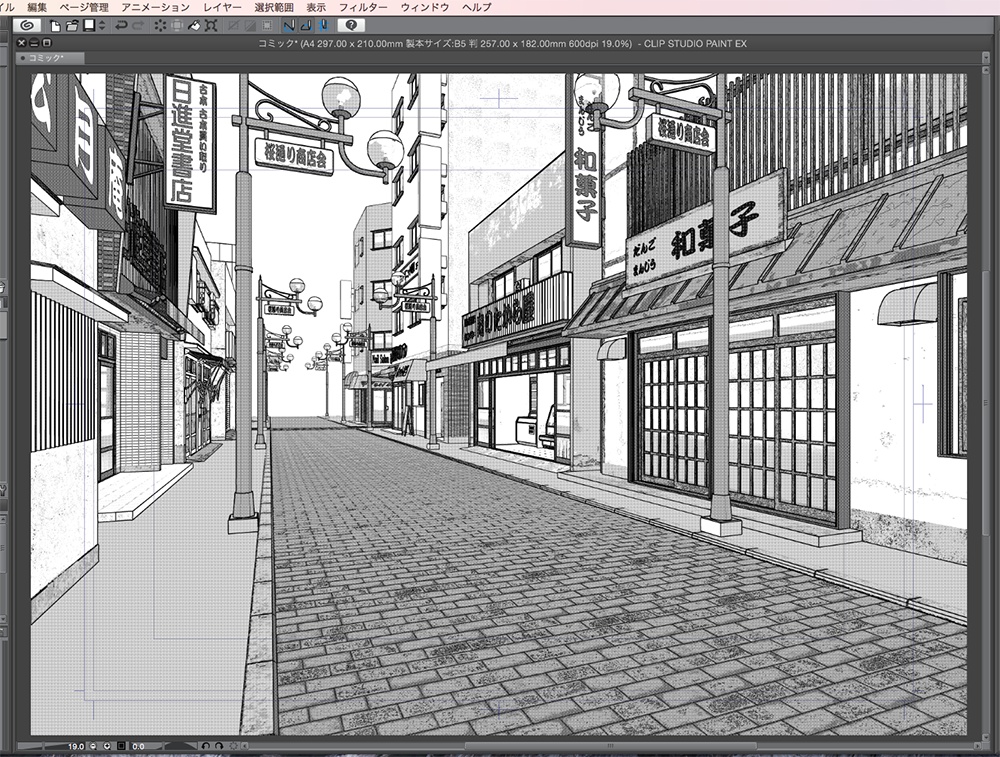 漫画背景用3D素材「商店街」(CLIP STUDIO用 3Dオブジェクト.cs3o)
