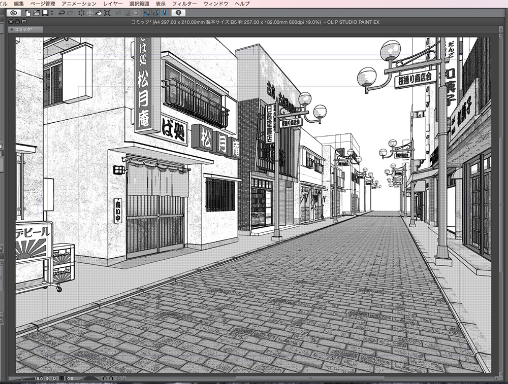 漫画背景用3D素材「商店街」(CLIP STUDIO用 3Dオブジェクト.cs3o)