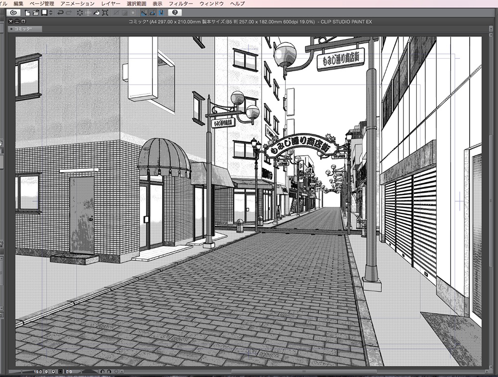 漫画背景用3D素材「商店街」(CLIP STUDIO用 3Dオブジェクト.cs3o)