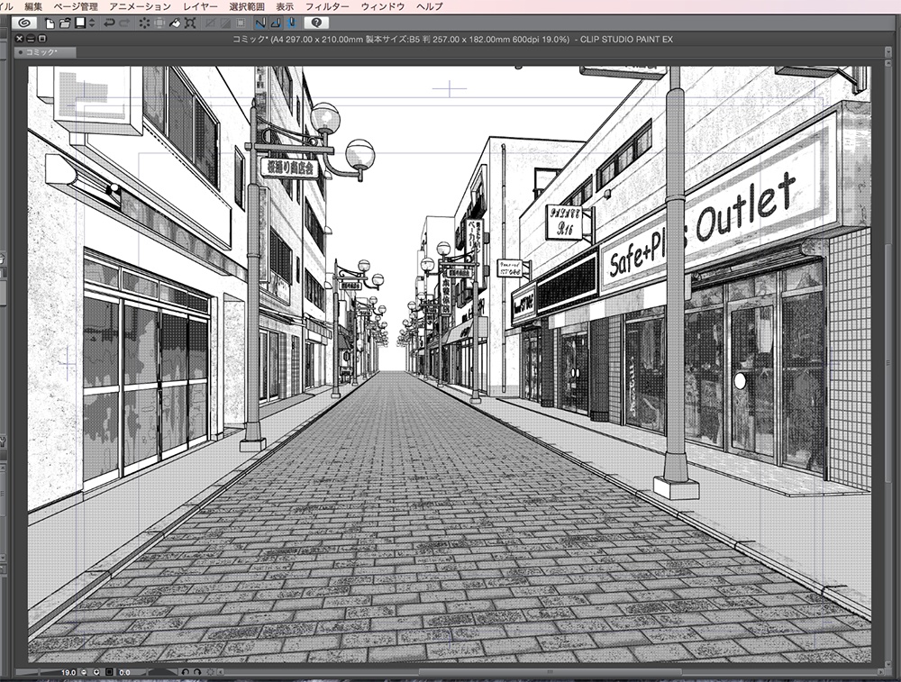 漫画背景用3D素材「商店街」(CLIP STUDIO用 3Dオブジェクト.cs3o)