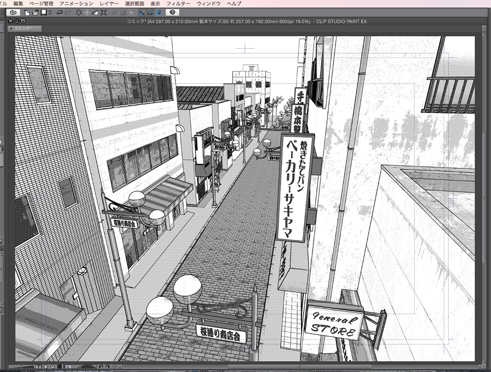 漫画背景用3D素材「商店街」(CLIP STUDIO用 3Dオブジェクト.cs3o)