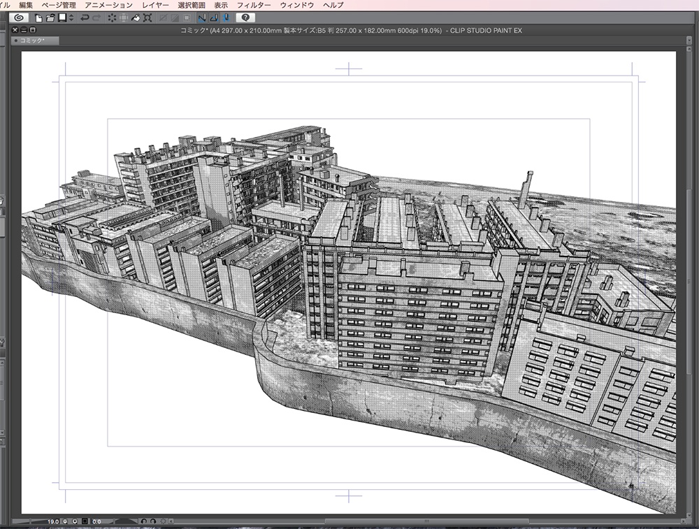 漫画背景用3D素材「軍艦島」(CLIP STUDIO用 3Dオブジェクト.cs3o)