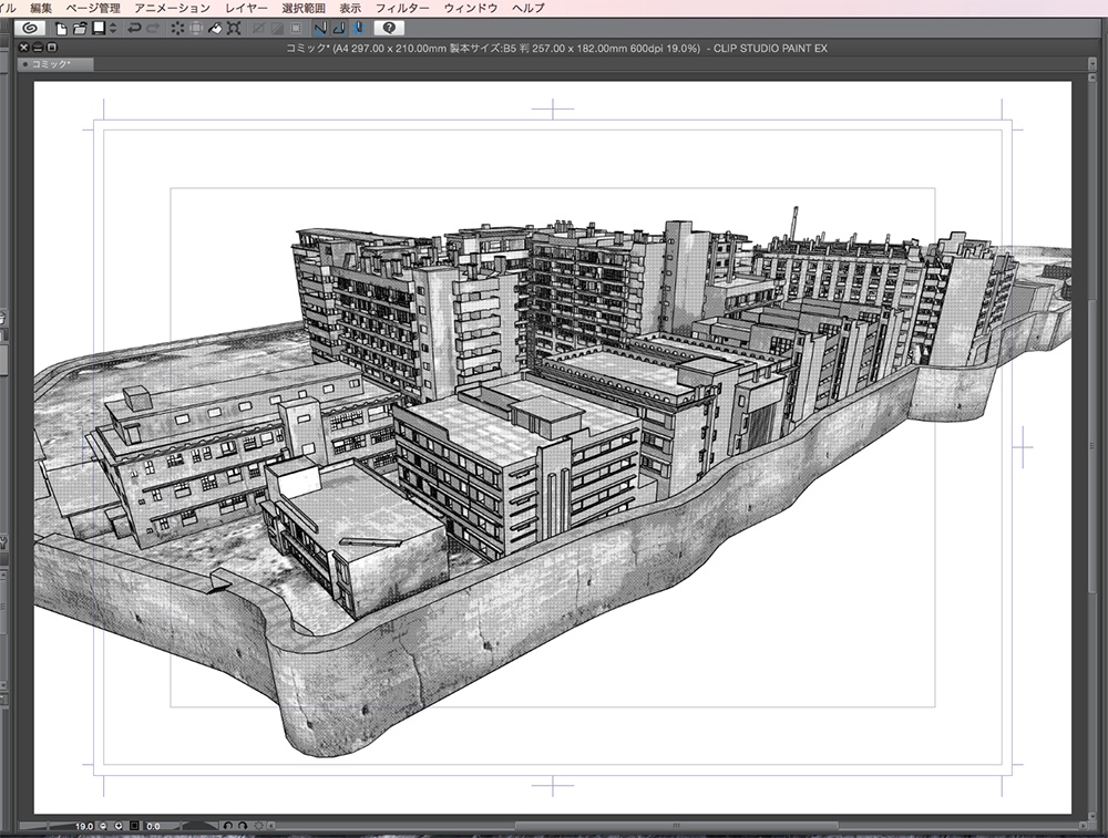 漫画背景用3D素材「軍艦島」(CLIP STUDIO用 3Dオブジェクト.cs3o)