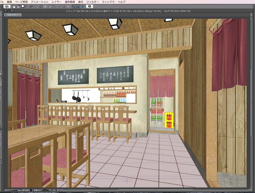 漫画背景用3D素材「居酒屋とラーメン屋」(CLIP STUDIO用 3Dオブジェクト.cs3o)