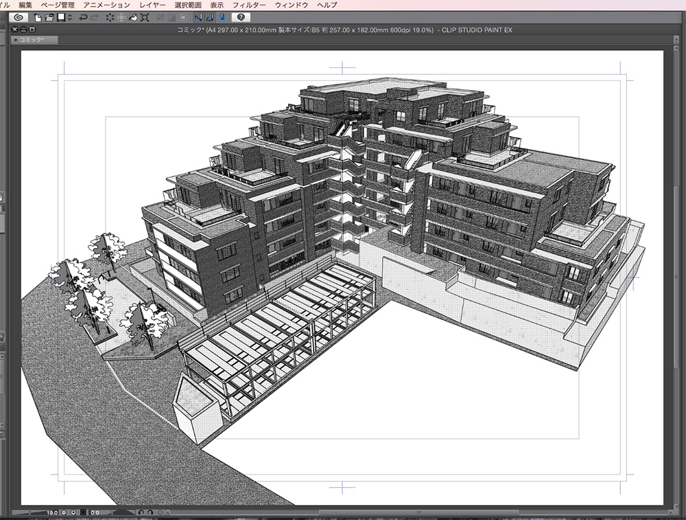 漫画背景用3D素材「マンション_YK」（CLIP STUDIO用 3Dオブジェクト.cs3o）