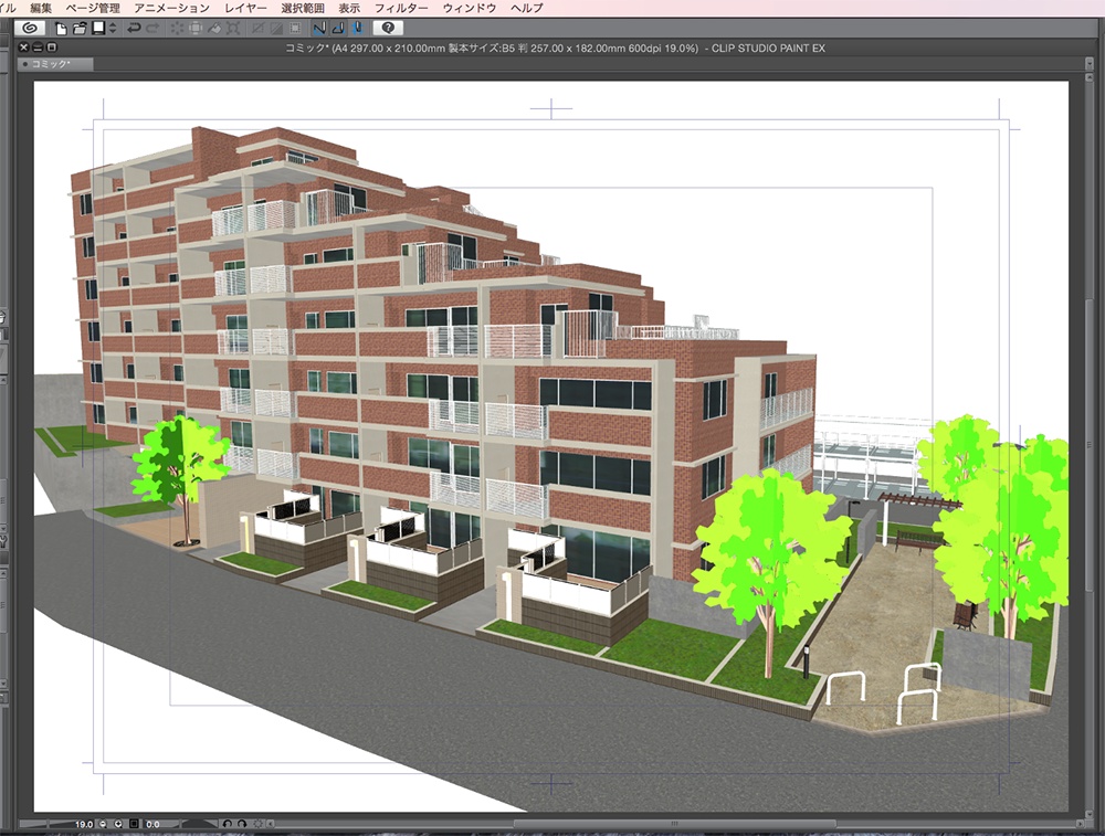 漫画背景用3D素材「マンション_YK」(CLIP STUDIO用 3Dオブジェクト.cs3o)