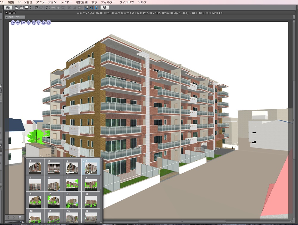 漫画背景用3D素材「マンション_KB」(CLIP STUDIO用 3Dオブジェクト.cs3o)