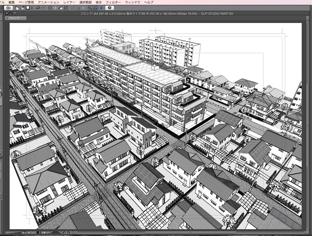 漫画背景用3D素材「マンションと住宅街」(CLIP STUDIO用 3Dオブジェクト.cs3o)