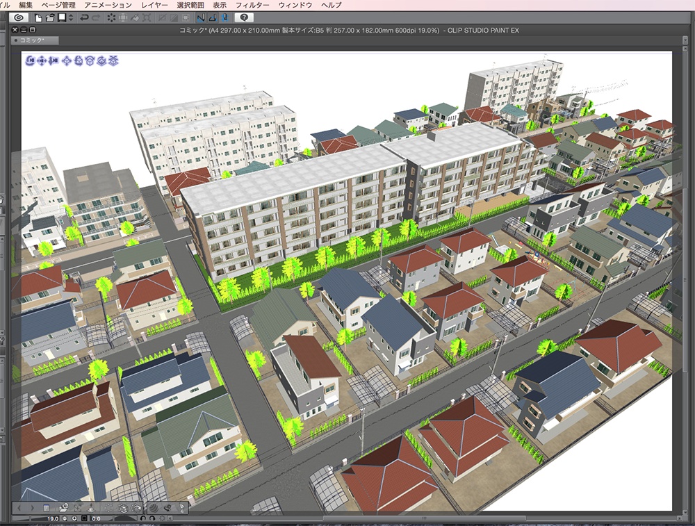 漫画背景用3D素材「マンションと住宅街」(CLIP STUDIO用 3Dオブジェクト.cs3o)