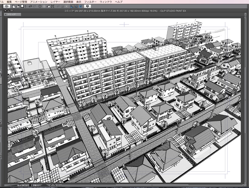 漫画背景用3D素材「マンションと住宅街」(CLIP STUDIO用 3Dオブジェクト.cs3o)