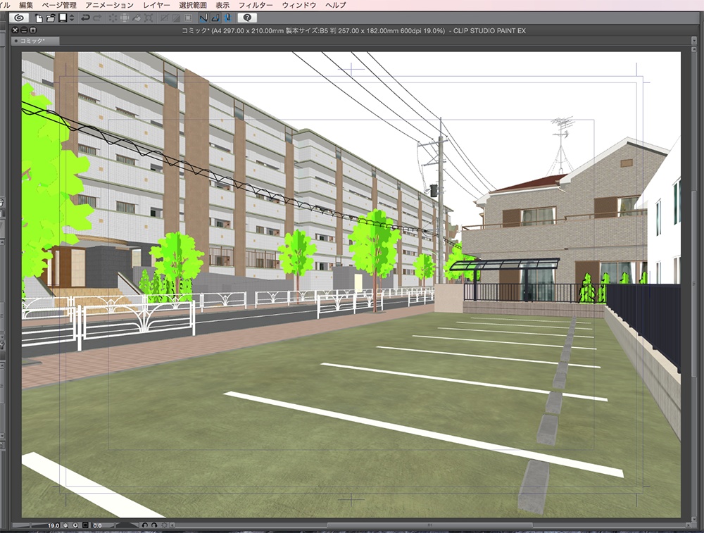 漫画背景用3D素材「マンションと住宅街」(CLIP STUDIO用 3Dオブジェクト.cs3o)
