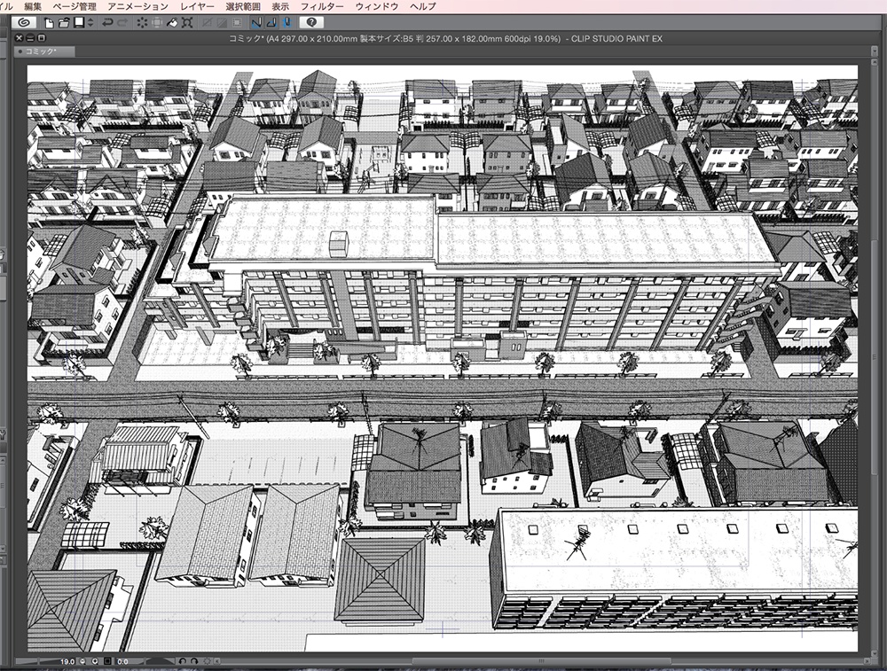 漫画背景用3D素材「マンションと住宅街」(CLIP STUDIO用 3Dオブジェクト.cs3o)
