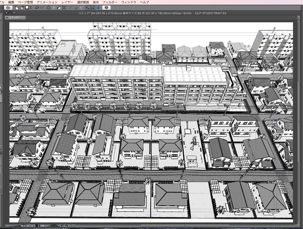 漫画背景用3D素材「マンションと住宅街」(CLIP STUDIO用 3Dオブジェクト.cs3o)