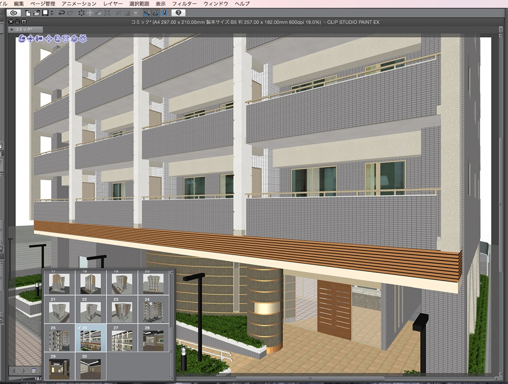 漫画背景用3D素材「マンション_ASK」(CLIP STUDIO用 3Dオブジェクト.cs3o)