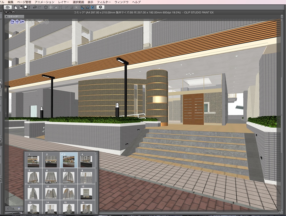 漫画背景用3D素材「マンション_ASK」(CLIP STUDIO用 3Dオブジェクト.cs3o)