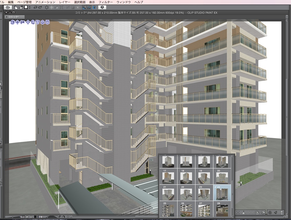 漫画背景用3D素材「マンション_ASK」(CLIP STUDIO用 3Dオブジェクト.cs3o)