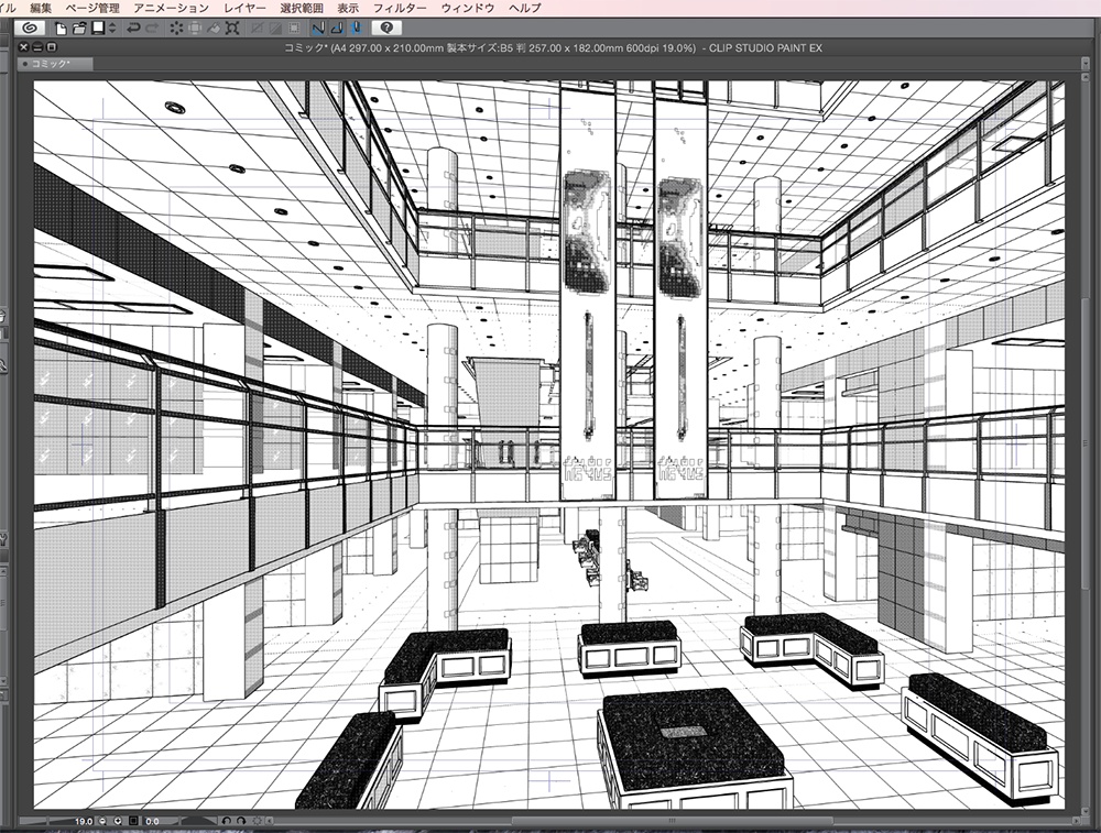 漫画背景用3D素材「ショッピングモール」(CLIP STUDIO用 3Dオブジェクト.cs3o)