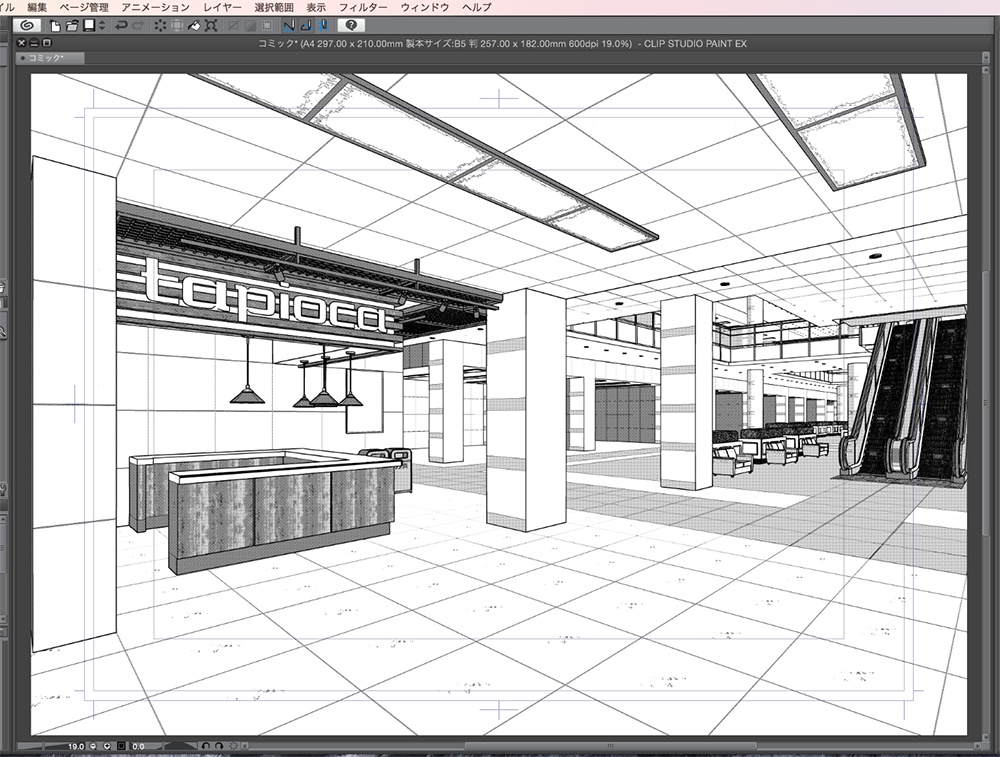 漫画背景用3D素材「ショッピングモール」(CLIP STUDIO用 3Dオブジェクト.cs3o)