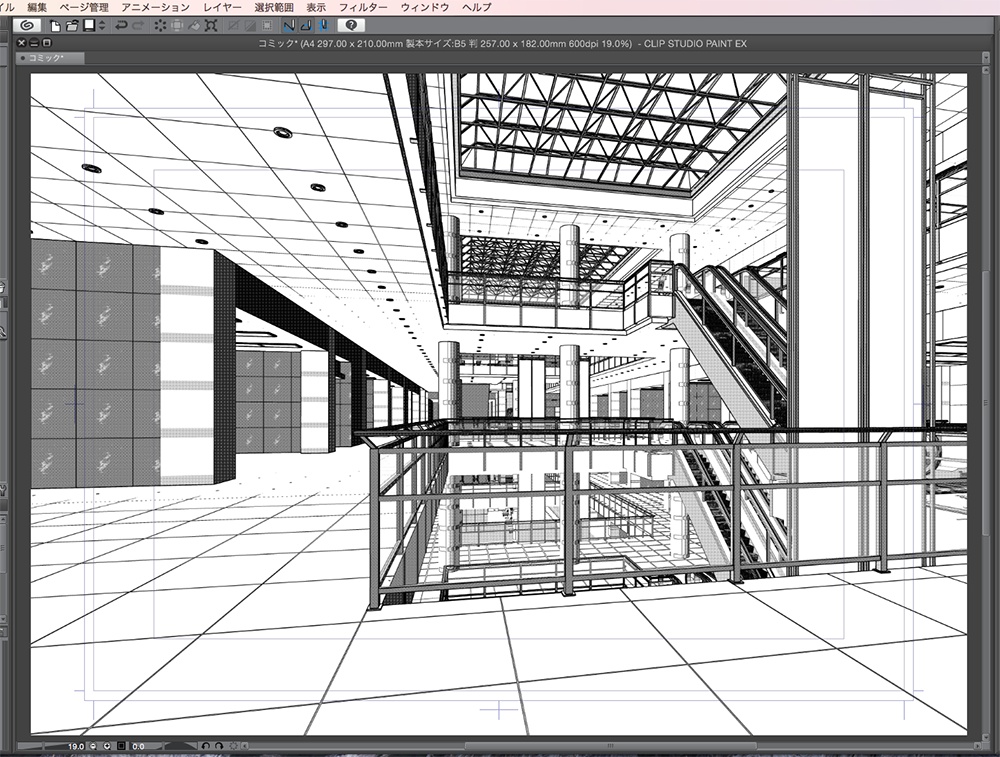 漫画背景用3D素材「ショッピングモール」(CLIP STUDIO用 3Dオブジェクト.cs3o)