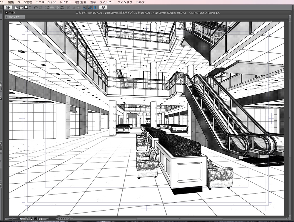漫画背景用3D素材「ショッピングモール」(CLIP STUDIO用 3Dオブジェクト.cs3o)