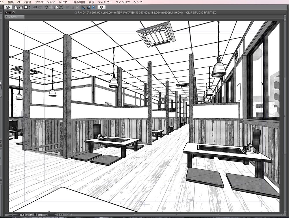漫画背景用3D素材「お好み焼き店」(CLIP STUDIO用 3Dオブジェクト.cs3o)