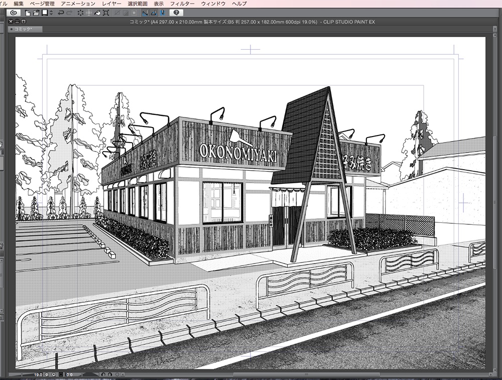 漫画背景用3D素材「お好み焼き店」(CLIP STUDIO用 3Dオブジェクト.cs3o)