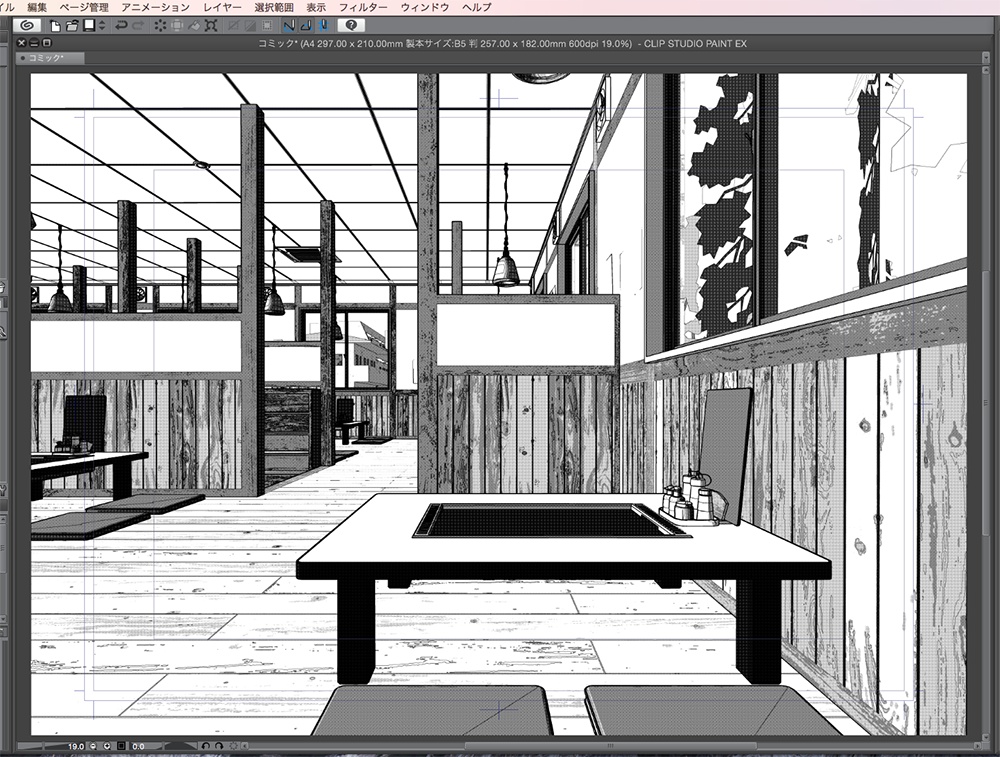 漫画背景用3D素材「お好み焼き店」(CLIP STUDIO用 3Dオブジェクト.cs3o)