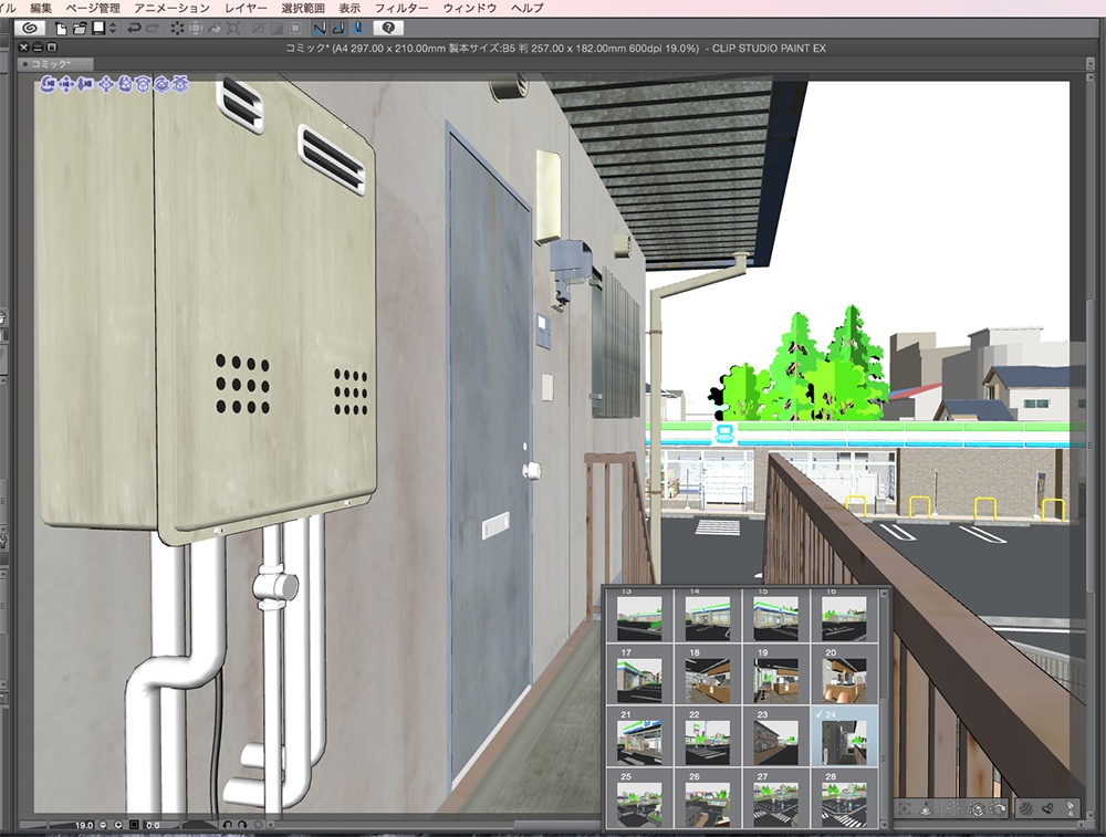 漫画背景用3D素材_「交差点のコンビニ」(CLIP STUDIO用 3Dオブジェクト.cs3o)