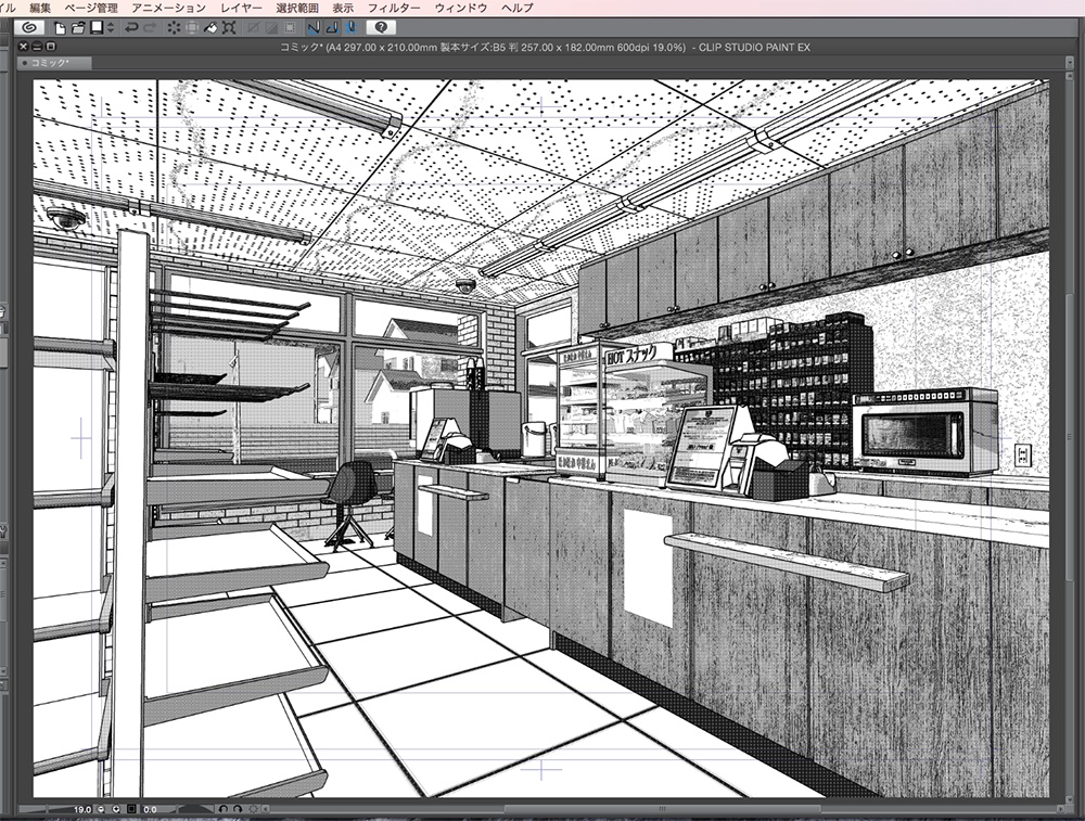 漫画背景用3D素材_「交差点のコンビニ」(CLIP STUDIO用 3Dオブジェクト.cs3o)