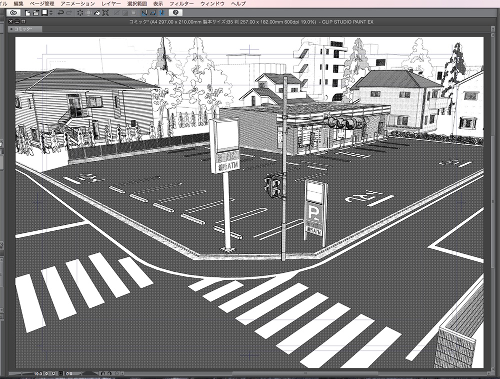 漫画背景用3D素材_「交差点のコンビニ」(CLIP STUDIO用 3Dオブジェクト.cs3o)