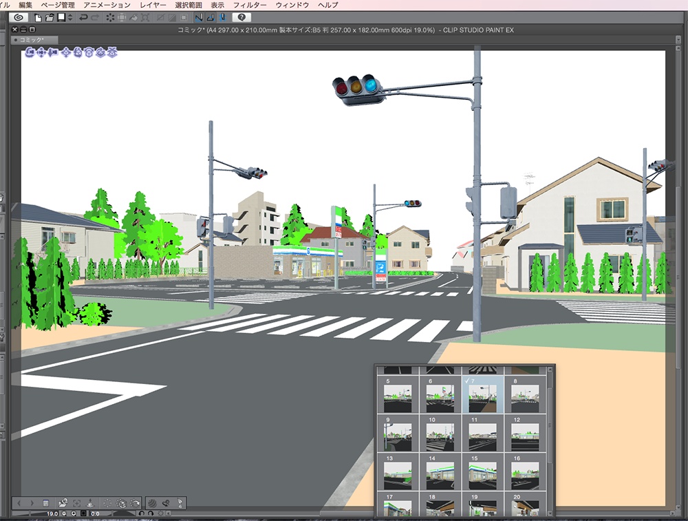 漫画背景用3D素材_「交差点のコンビニ」(CLIP STUDIO用 3Dオブジェクト.cs3o)
