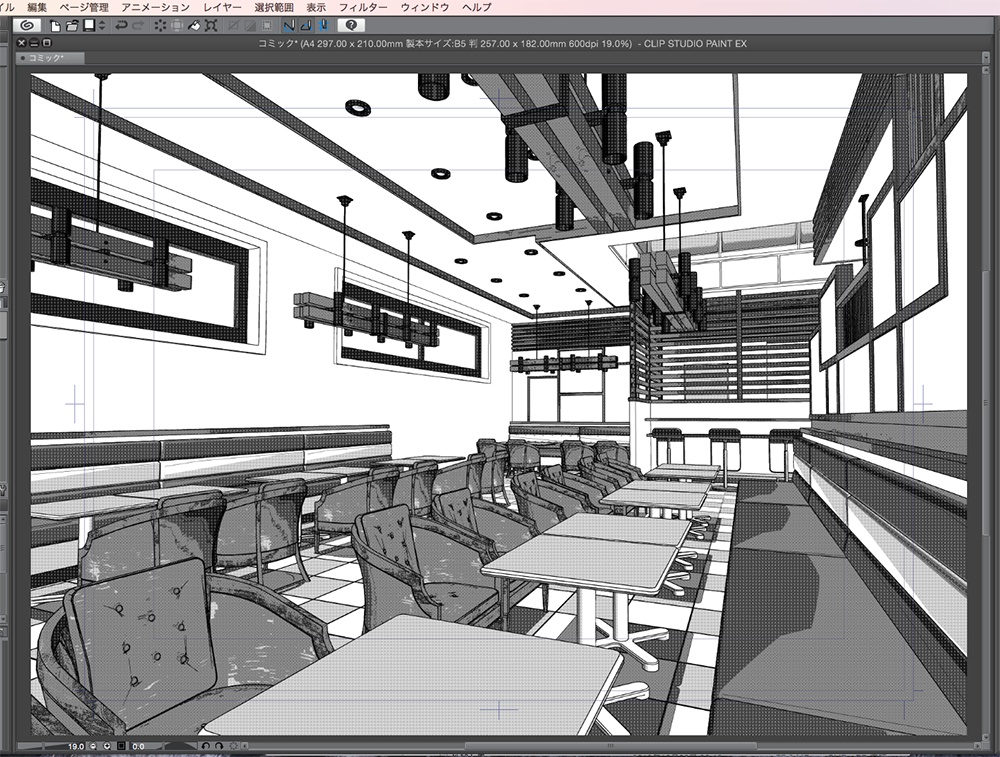 漫画背景用3D素材「カフェ」(CLIP STUDIO用 3Dオブジェクト.cs3o)