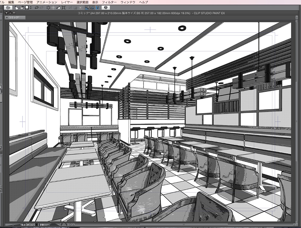 漫画背景用3D素材「カフェ」(CLIP STUDIO用 3Dオブジェクト.cs3o)