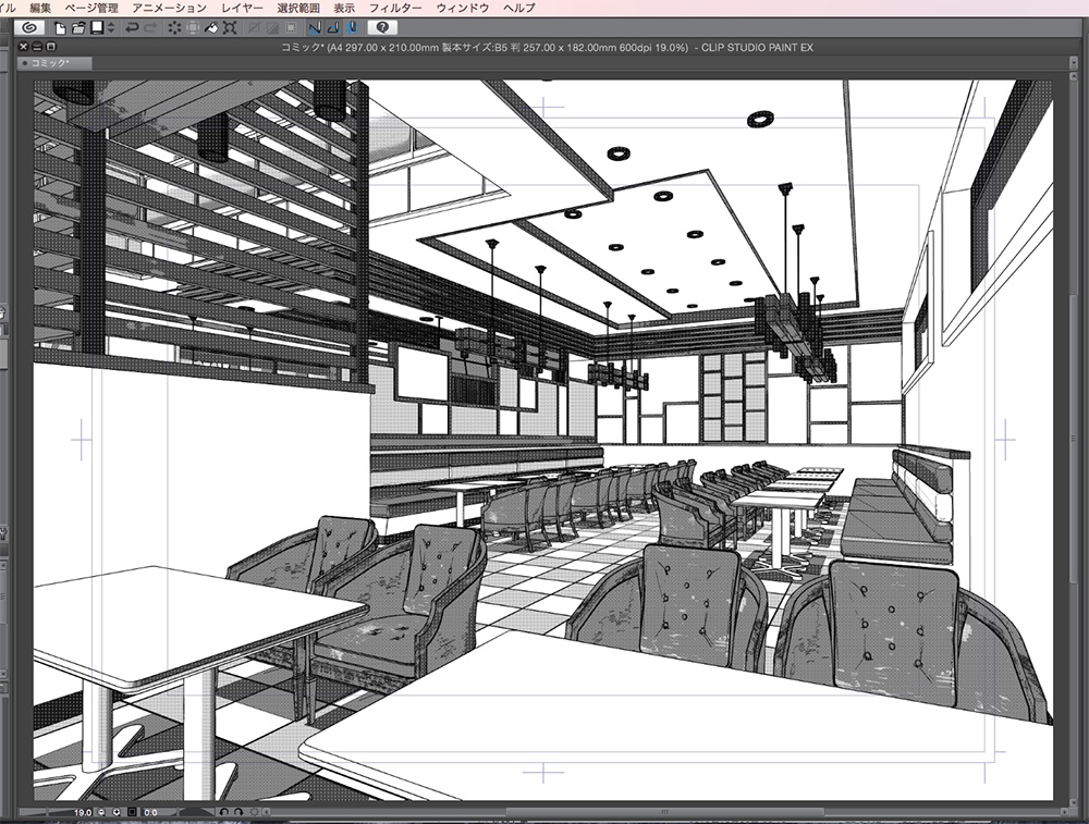 漫画背景用3D素材「カフェ」(CLIP STUDIO用 3Dオブジェクト.cs3o)
