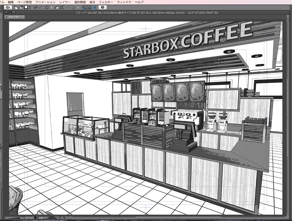 漫画背景用3D素材「カフェ」(CLIP STUDIO用 3Dオブジェクト.cs3o)