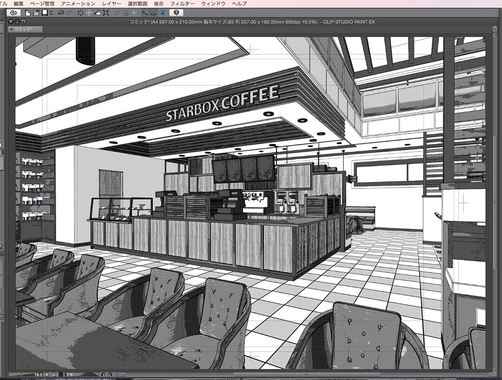 漫画背景用3D素材「カフェ」(CLIP STUDIO用 3Dオブジェクト.cs3o)