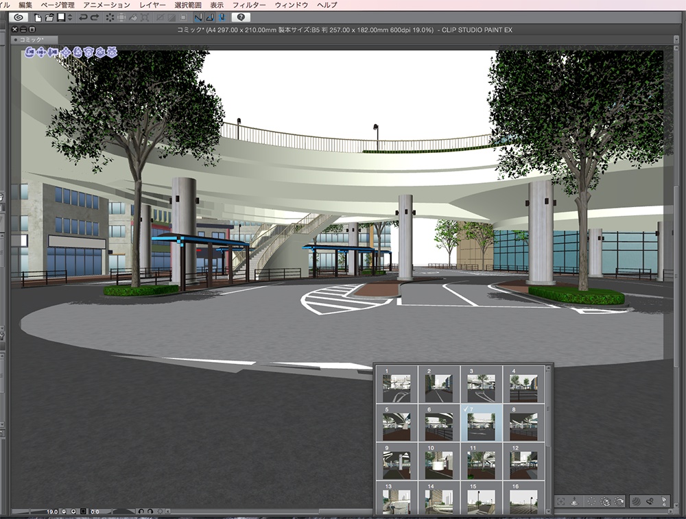 漫画背景用3D素材「空中歩道と駅」(CLIP STUDIO用 3Dオブジェクト.cs3o)