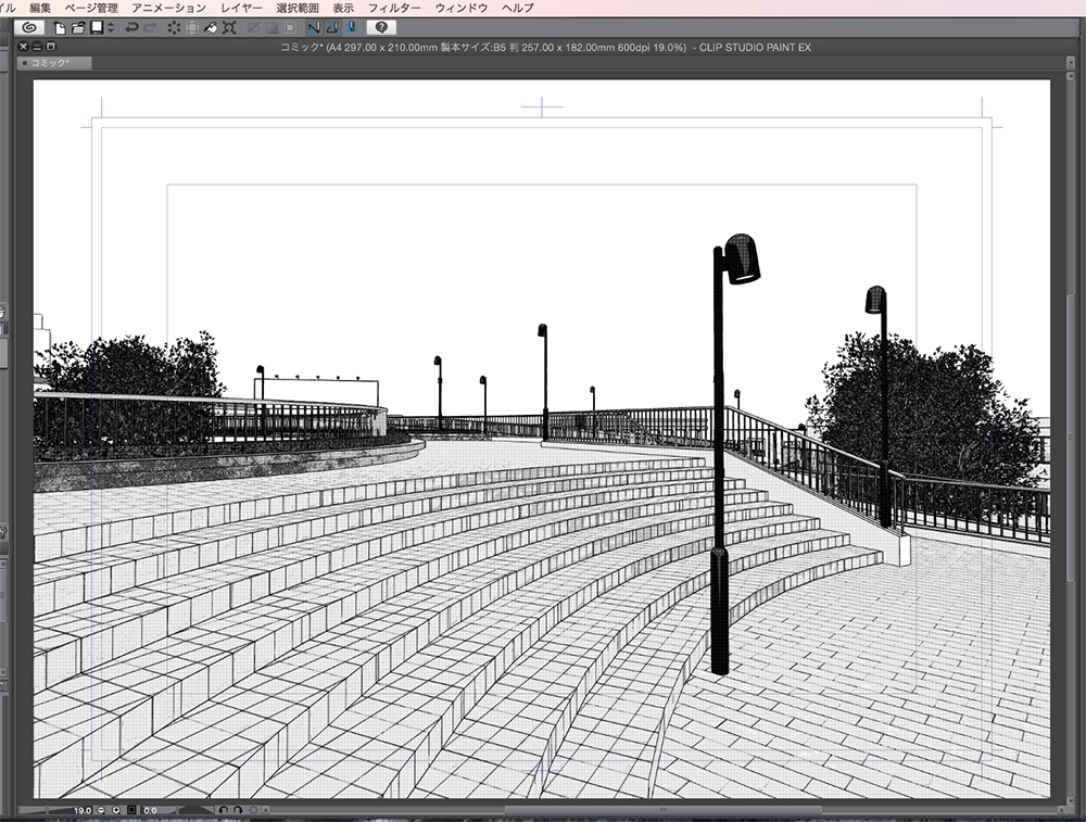 漫画背景用3D素材「空中歩道と駅」(CLIP STUDIO用 3Dオブジェクト.cs3o)