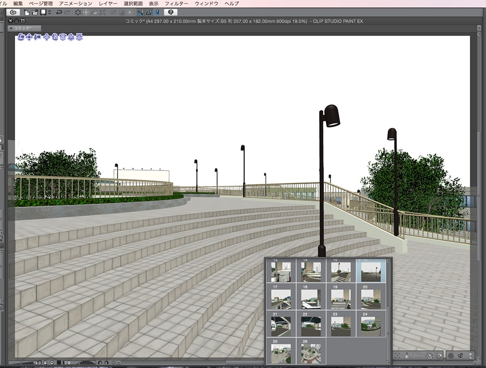漫画背景用3D素材「空中歩道と駅」(CLIP STUDIO用 3Dオブジェクト.cs3o)